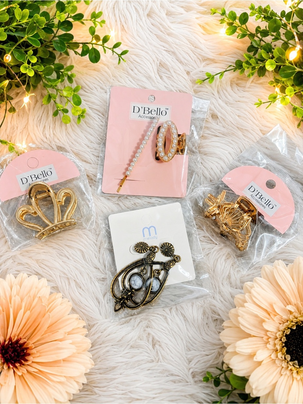 Hair Accessories & Earrings Bundle | Gold, Pearl & Boho | 4 Pac